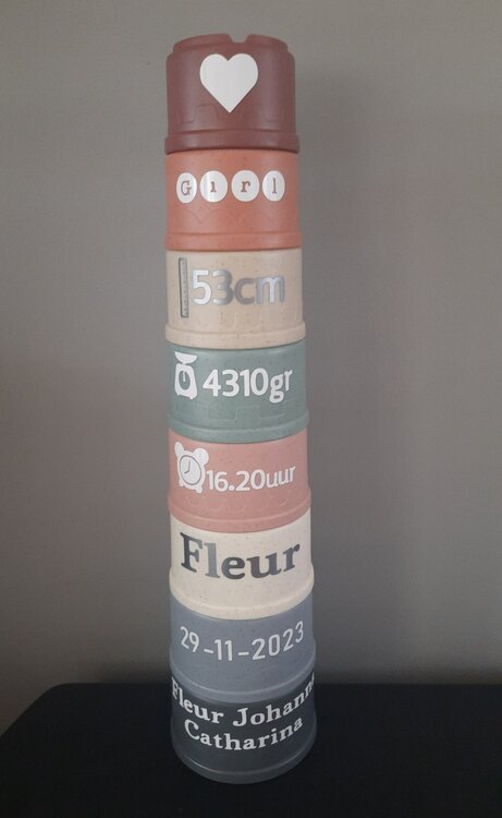 stapelbekers met naam en geboortegegevens